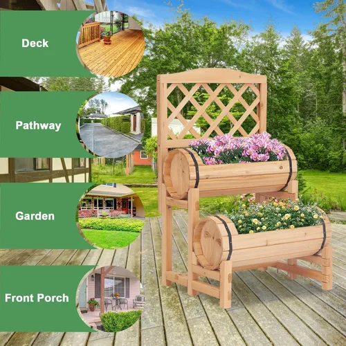 Miniatura 8 de kinbor Cama de jardín elevada de madera para exteriores, jardinera elevada, maceta con enrejado, cama de jardín elevada para jardinería, verduras