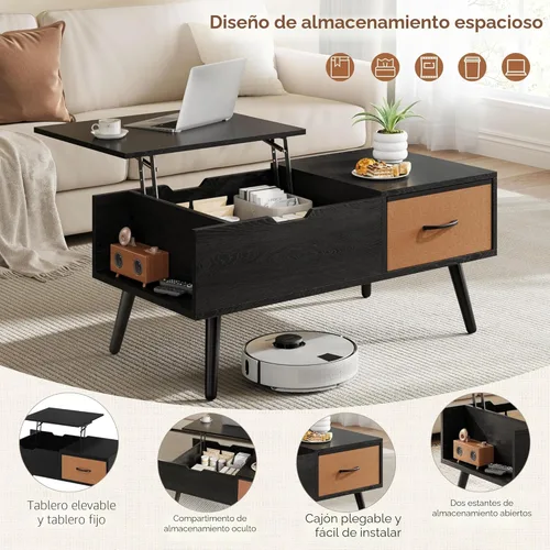 Miniatura 4 de Yaheetech Mesa de centro elevable para sala de estar, mesas centrales pequeñas de madera con gran cajón de almacenamiento y compartimento oculto