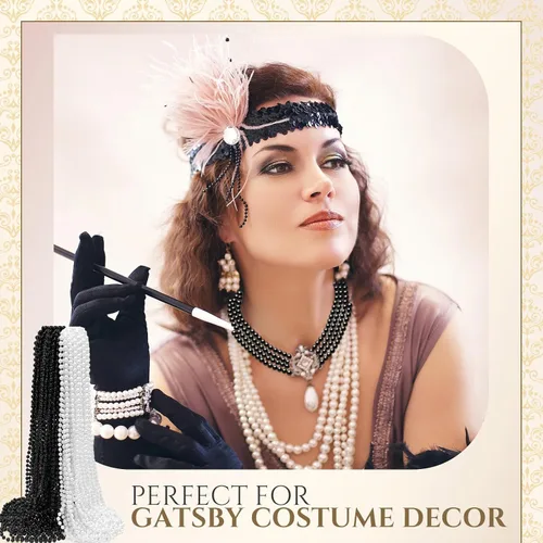 Miniatura 4 de Paquete de 32 collares largos de perlas de los años 20, joyería de disfraces, collar de perlas falsas de Gatsby a granel, collar de perlas
