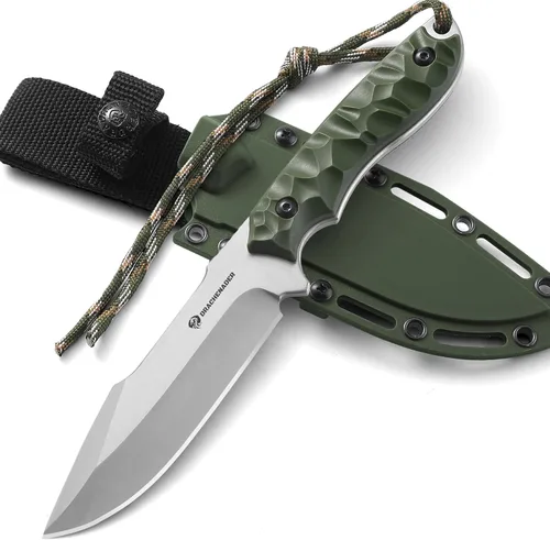 DRACHENADER Cuchillo táctico de hoja fija (B-ER-DROP POINT), cuchillo de acero 5Cr14MoV de 5.04 pulgadas con mango de ABS, cuchillo de supervivencia