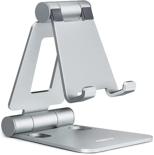 Nulaxy Soporte plegable doble para teléfono celular, totalmente ajustable, plegable, soporte para teléfono de escritorio, base compatible con iPhone