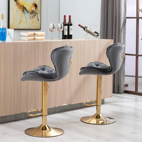 Miniatura 5 de Set of 2 Stools,with Footrest,Velvet,Metal Leg, Upholstered,Base Swivel, Height Adjustable,Comfortable Seating,with backrest,Living Room, Dining