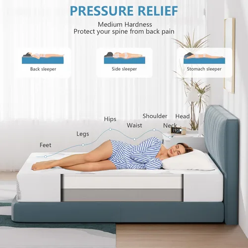 Miniatura 6 de Colchón tamaño King de 10 pulgadas, colchones de espuma viscoelástica de gel refrescante, funda extraíble lavable, colchón King en una caja, firmeza
