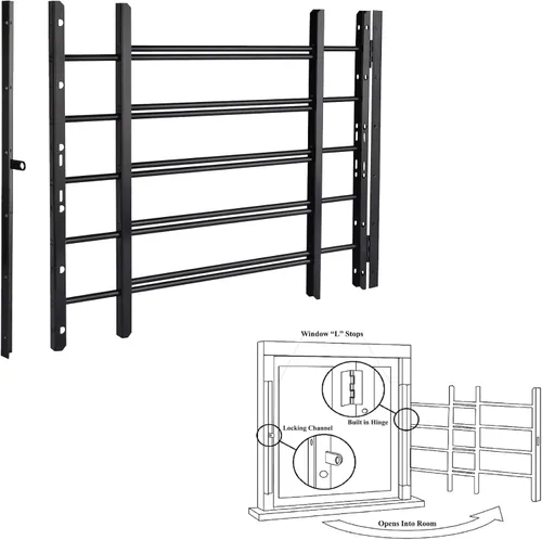 Miniatura 13 de Grisham PP SPAG Barras de Seguridad para Ventanas con Liberación Rápida de Emergencia, (Blanco, 5 Barras) 22'' de Alto x 22''- 42'' de Ancho