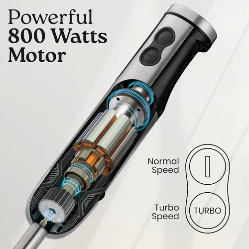 Miniatura 3 de Zulay Batidora de Mano de Inmersión 4 en 1 - 800 vatios, 12 velocidades, cable eléctrico de 5 pies, portátil de mano, cuchillas de acero inoxidable