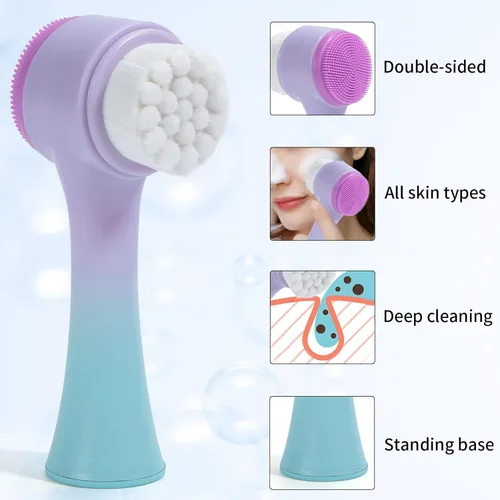Miniatura 2 de Cepillo Facial 2 en 1, Cepillo Exfoliante de Limpieza Facial, Cepillo de Silicona Manual de Doble Cara para Lavado Facial con Fibra Suave