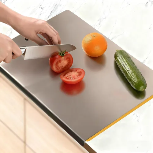Tabla de cortar grande de acero inoxidable con borde para cocina, tablas de cortar con alfombrilla antideslizante naranja, tabla de cortar con borde