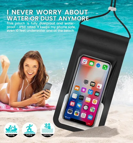 Miniatura 2 de HiRui Funda impermeable universal para teléfono con pantalla táctil, IP68 impermeable, bolsa seca para playa, compatible con iPhone Negro