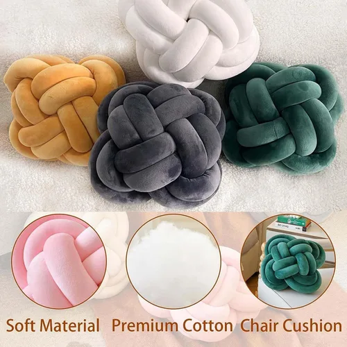 Miniatura 7 de Bola de almohada de nudo, cojines decorativos con tela de terciopelo para sofá cama, decoración de 12 pulgadas, cojines cuadrados anudados para sala