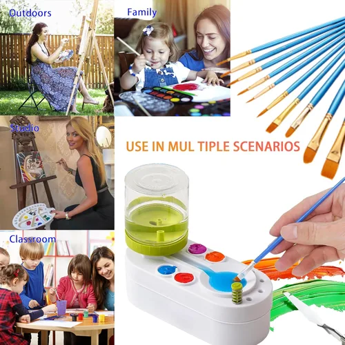 Miniatura 8 de Limpiador de pinceles mejorado, 10 pinceles de pintura, accesorios, estación de pintura para niños con drenaje y soporte para pinceles, herramienta