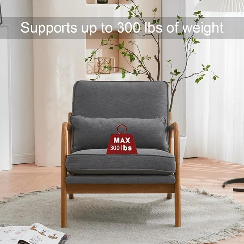 Miniatura 6 de BIVVI Modern Accent Chair Armchair with Oak Armrest, Upholstered Single Lounge Chair Comfy Linen Reading Vanity Living Room Chairs Sofa Chair,Indoor