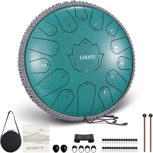 Miniatura 21 de LEKATO Tambor de lluvia para exteriores, tambor de lengüeta de acero de 6 pulgadas, 11 notas, carillón de lluvia de percusión para meditación, yoga