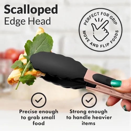 Miniatura 6 de Zulay Pinzas de cocina de acero inoxidable con puntas de silicona, juego de 2 pinzas de cocina con bloqueo (9 y 12 pulgadas) con agarre