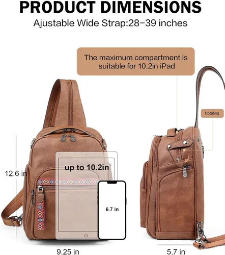 Miniatura 5 de FADEON Bolso bandolera grande para mujer, bolso cruzado de cuero de diseñador, mochila convertible, mochila antirrobo para viajes, 1 estilo retro 1