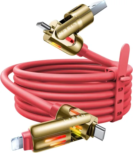 Miniatura 16 de Cable USB C de LISEN de 3 pies para cargador Samsung tipo C, cable de carga 4 en 1 con luz, cable de carga múltiple para iPhone 16 15 14 Pro Rosa