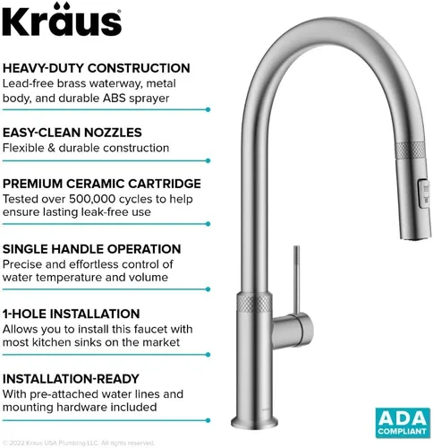 Miniatura 12 de KRAUS Oletto - Grifo de cocina moderno industrial con una sola manija extraíble de acero inoxidable libre de manchas, KPF-2654SFS Acero inoxidable