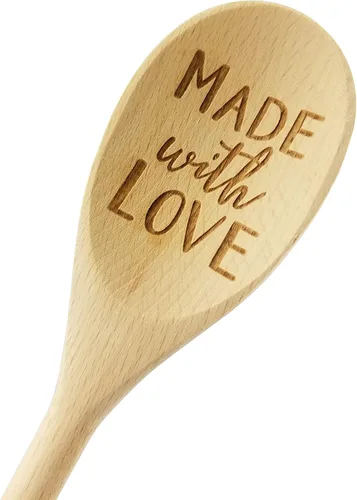 Wedding Collectibles Made With Love - Cuchara de madera (14 pulgadas de largo) accesorio de cocina grabado | Madera de haya suave y natural |
