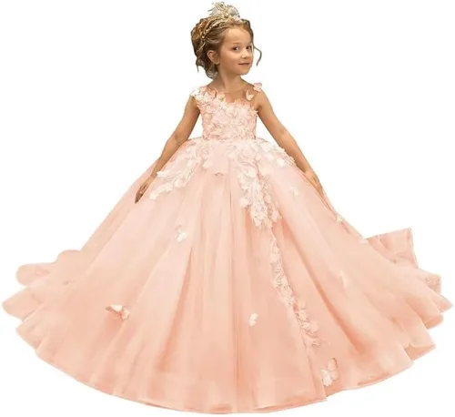 Vestido de niña de las flores, con apliques de tul de mariposa 3D, vestidos de princesa para concursos de graduación, vestidos de fiesta para niñas