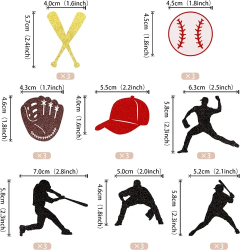 Miniatura 2 de 24 piezas de adornos para cupcakes de béisbol con purpurina, jugadores de béisbol, temática deportiva, adornos para magdalenas, temática deportiva
