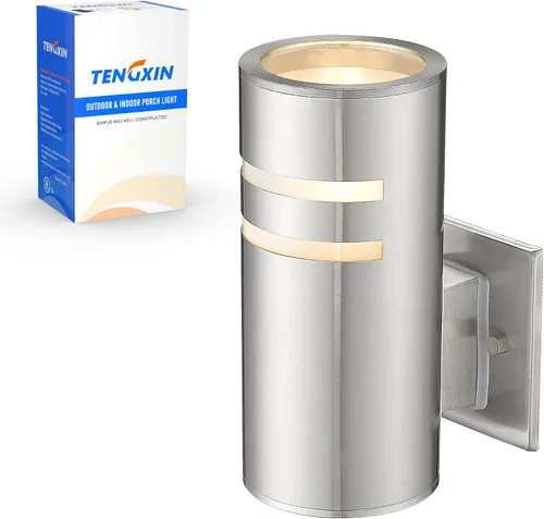 Miniatura 6 de TENGXIN Aplique de pared al aire libre del atardecer al amanecer, lámpara de pared con cilindro de acero inoxidable, luces exteriores para casa
