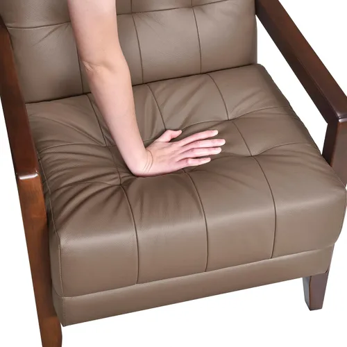 Miniatura 10 de Lexicon Silla decorativa moderna de lujo, silla de sala de estar de cuero genuino con cojines capitonados, estructura de madera maciza