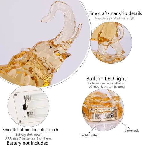 Miniatura 7 de Figuras acrílicas transparentes de elefante con acabado de cristal, estatuas africanas de alta gama para decoración del hogar, elefante con tronco