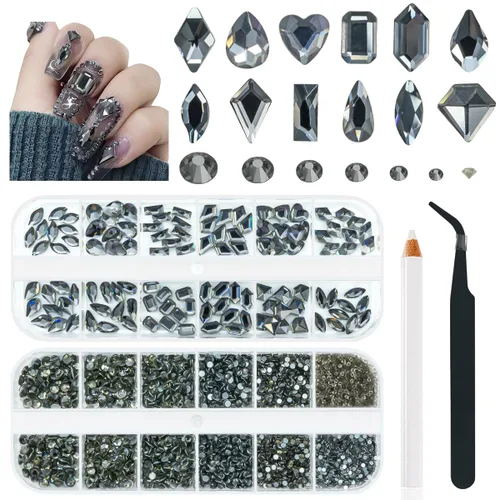 Miniatura 14 de qiipii Diamantes de imitación para uñas de amatista púrpura de múltiples formas de cristal con base plana K9, piedras de vidrio púrpura claro, gemas