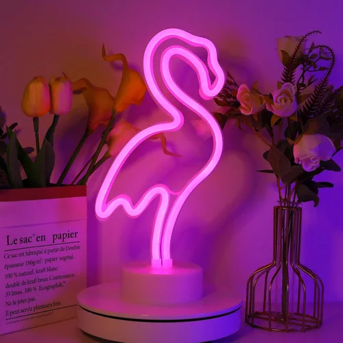 Luz de neón con base de neón, luces de noche, decoración de pared, decoración del hogar, luz led Flamingo 2