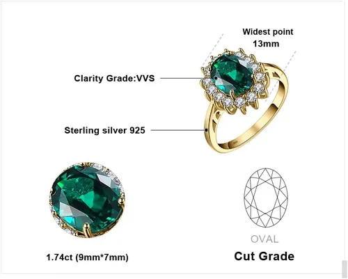 Miniatura 2 de JewelryPalace Anillos de compromiso y aniversario estilo princesa Diana, Kate Middleton, piedra natal de zafiro y halo, 14 quilates, chapado en oro