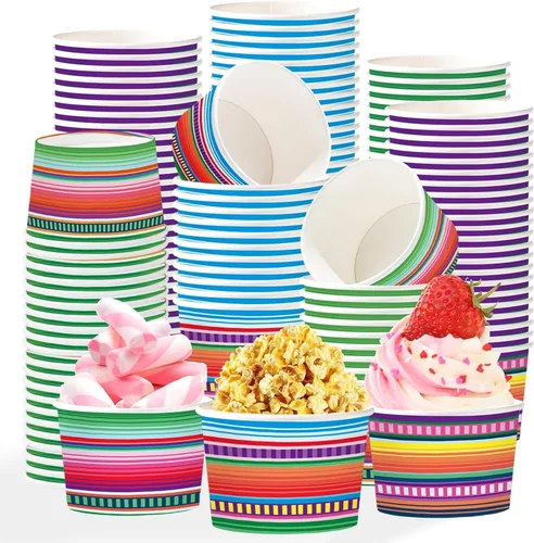 Miniatura 9 de 120 tazas desechables de 12 onzas de helado de animales de safari en la selva, leopardo, tigre, cebra, jirafa, papel con estampado de jirafa