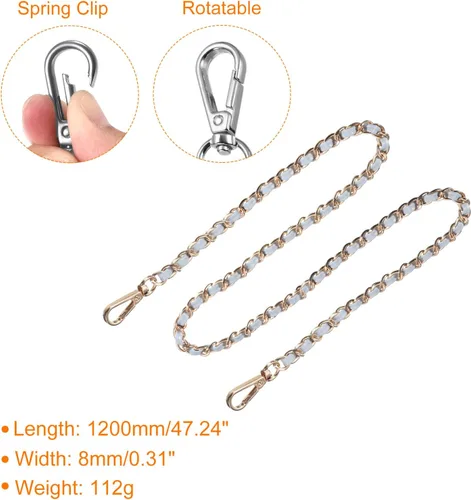 Miniatura 2 de Uxcell Correa de cadena plana de hierro de cuero, cadena de bolso de 47 pulgadas, correa de repuesto para hombro y cuerpo cruzado