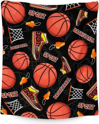 Miniatura 14 de Mantas de baloncesto – Manta suave y mullida para niños – Manta pequeña de 30 x 40 pulgadas para sala de estar y oficina – Manta deportiva negra