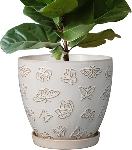 Miniatura 37 de Maceta para Plantas de 6.8 Pulgadas - Maceta de Cerámica con Orificio de Drenaje y Platillo, Maceta Redonda Moderna para Flores, Macetas