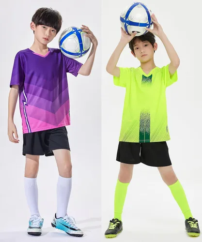 Miniatura 7 de Paquete de 2 camisetas de fútbol y pantalones cortos para niño, de secado rápido, uniforme de entrenamiento de equipo deportivo