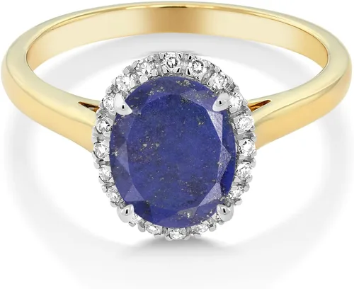 Miniatura 55 de Gem Stone King Anillo de compromiso ovalado de oro amarillo de 10 quilates con piedra natal y halo de diamantes Ovalado de 0.354 x 0.276 in