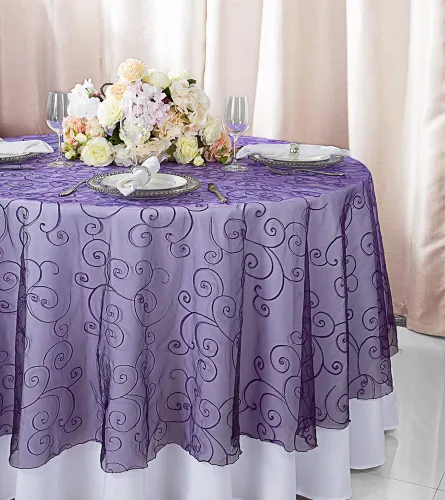 Miniatura 28 de Manteles de organza bordados redondos de 90 pulgadas, manteles de organza para bodas, fiestas, banquetes, eventos, color verde manzana