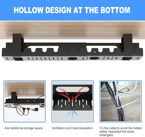 Miniatura 4 de Organizador de cables para debajo del escritorio, organizador de cables ajustable grande debajo de la mesa, organizador de cables para escritorio
