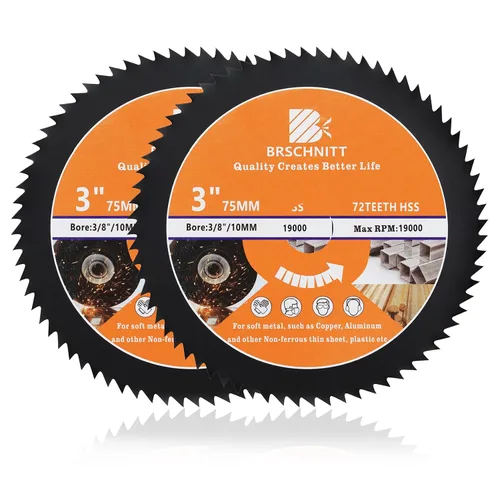Miniatura 10 de Hoja de Sierra Circular HSS de 3 3/8 pulgadas - BRSCHNITT 44T Orificio de 3/5"-3/8" Discos de Corte para Cortar Madera, Cobre, Aluminio, Plástico