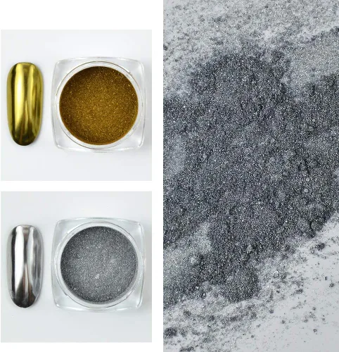 Miniatura 4 de Polvo cromado metálico – 2 tarros de uñas espejo efecto purpurina pigmento polvo oro plata para puntas de manicura con aplicadores de esponja Polvo