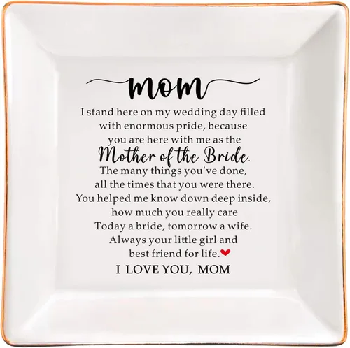 SUNBMO Madre de la novia - Soporte de cerámica para anillos, regalo de boda para madre, regalo de agradecimiento para mamá