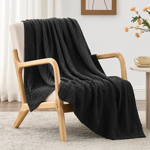 Miniatura 14 de Love's cabin - Manta de muselina de 6 capas 100% algodón, 90"x90", manta de muselina tamaño queen para sofá o cama, de algodón de gasa ligera y Beige