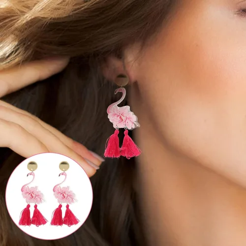 Miniatura 8 de Holibanna 1 par de aretes de flamenco Luau Party Pendientes de flamenco Pendientes de gota de flamenco Aretes de pájaro flamenco para mujer, aretes