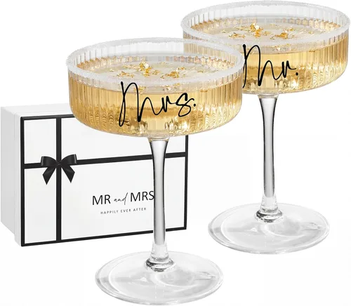Miniatura 14 de AW BRIDAL Regalos de boda para parejas 2026, regalo de compromiso para él y ella, juego de copas de champán y tazas de cerveza de vidrio esmerilado