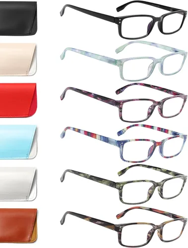 Miniatura 11 de Kerecsen Paquete de 6 gafas de lectura con bloqueo de luz azul, lectores con bisagra de resorte para hombres y mujeres, anteojos para computadora 6
