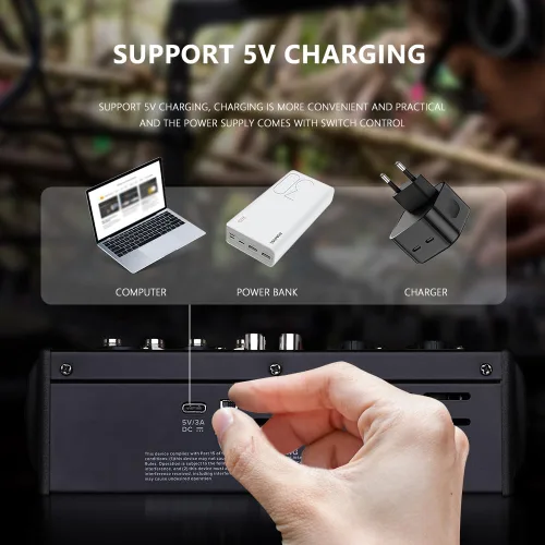 Miniatura 4 de BOMGE Mezclador de audio 04M, consola de mezcla de tablero de sonido con 4 canales USB digital Bluetooth 24 efectos de sonido, entrada 48V Phantom