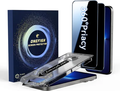 Miniatura 7 de OneFish Protector de pantalla para iPhone 13 Pro Max / 14 Plus de privacidad, vidrio templado antiespía de 4 vías de 360°, dureza 9H, bordes