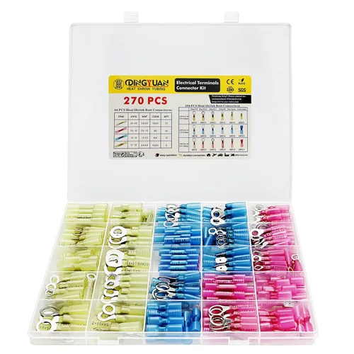 Miniatura 7 de Kit de 220 conectores de cable termorretráctil, terminales de anillo eléctrico con aislamiento impermeable, conectores a tope termorretráctiles