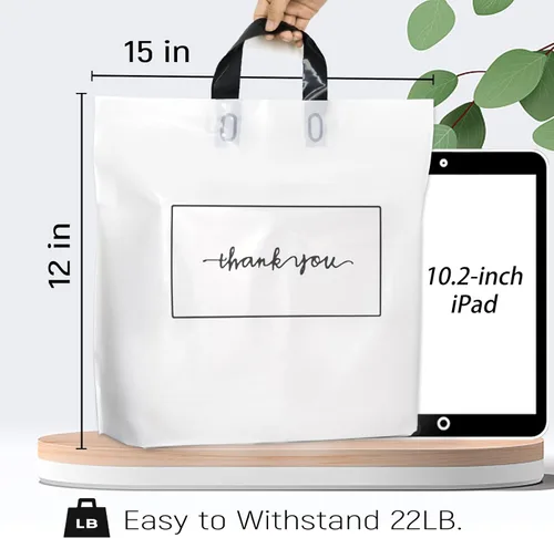 Miniatura 2 de Bolsas de agradecimiento de 50 piezas - 12x15 pulgadas de color blanco para pequeñas empresas - Bolsas de plástico extra gruesas de 3.1 mil con asas