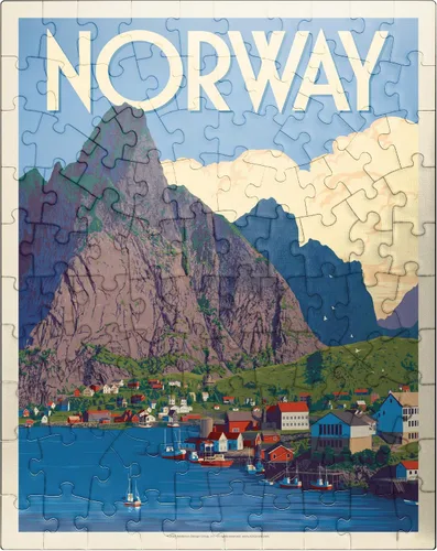 MyPuzzle Norway: The Land of Fjords, póster vintage, rompecabezas prémium de 100 piezas para adultos