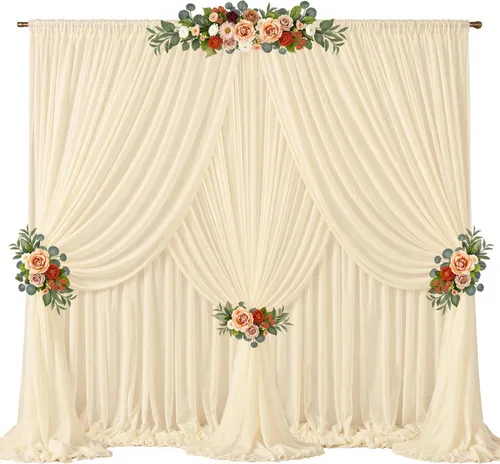 Miniatura 43 de Cortinas de fondo azul bebé de 10 pies x 10 pies, tela de gasa chiffon transparente sin arrugas, tela de fondo fotográfico drapeada para arco